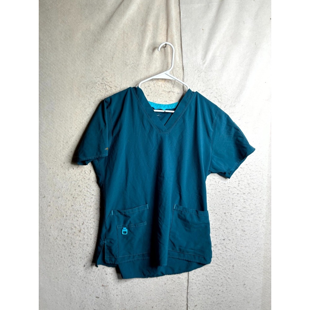 Carhartt Force Scrub Top Mens Medium Teal Blue V-Neck Medical Uniform 9314